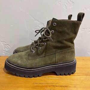 Madewell Rayna Lace-Up Lugsole Boot in Cargo Green suede